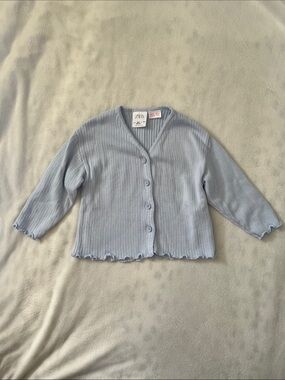 Zara Pale Blue Ribbed Button-Up Cardigan
